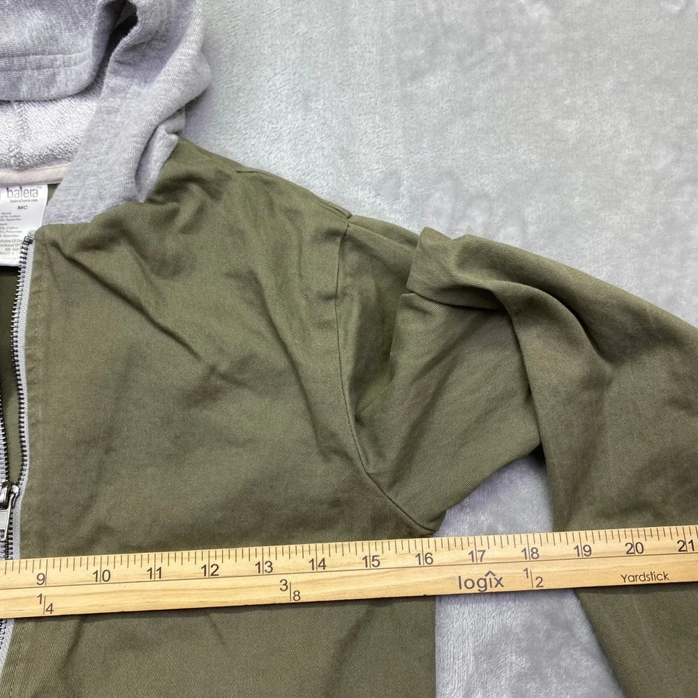Balera Olive Green Zip Up Hooded Bomber Jacket With Gray Ribbed Cuffs and Hood M